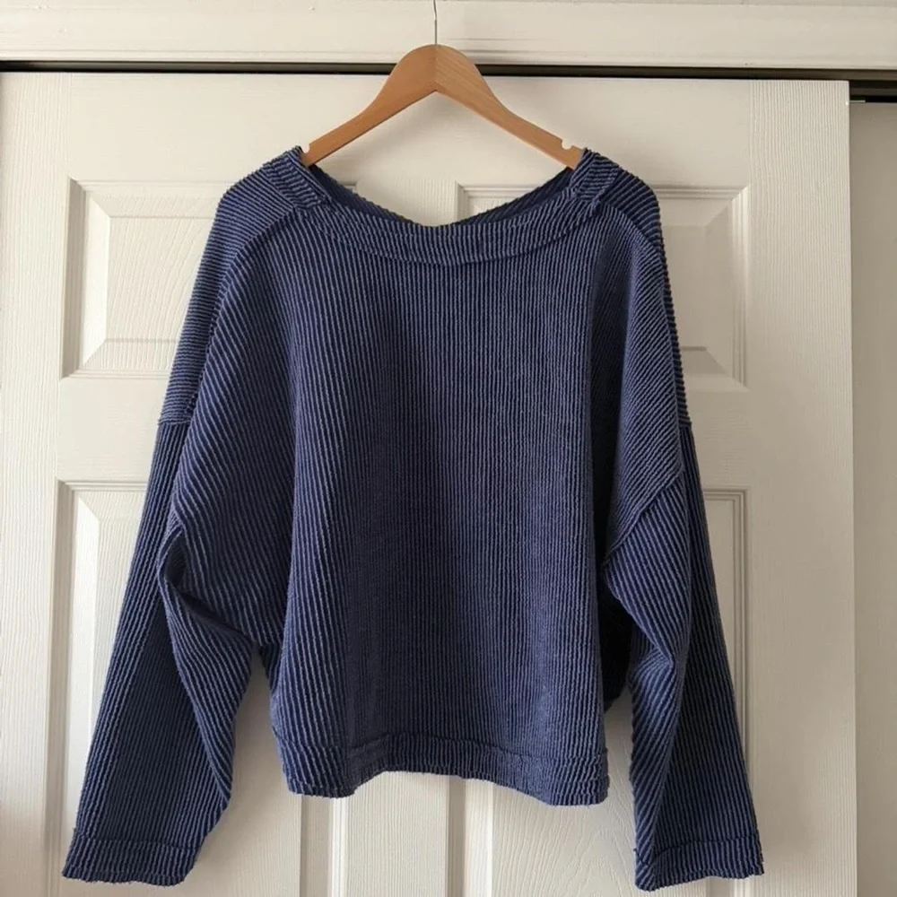 Blue Ribbed Knit Sweater - Picture 2 of 2